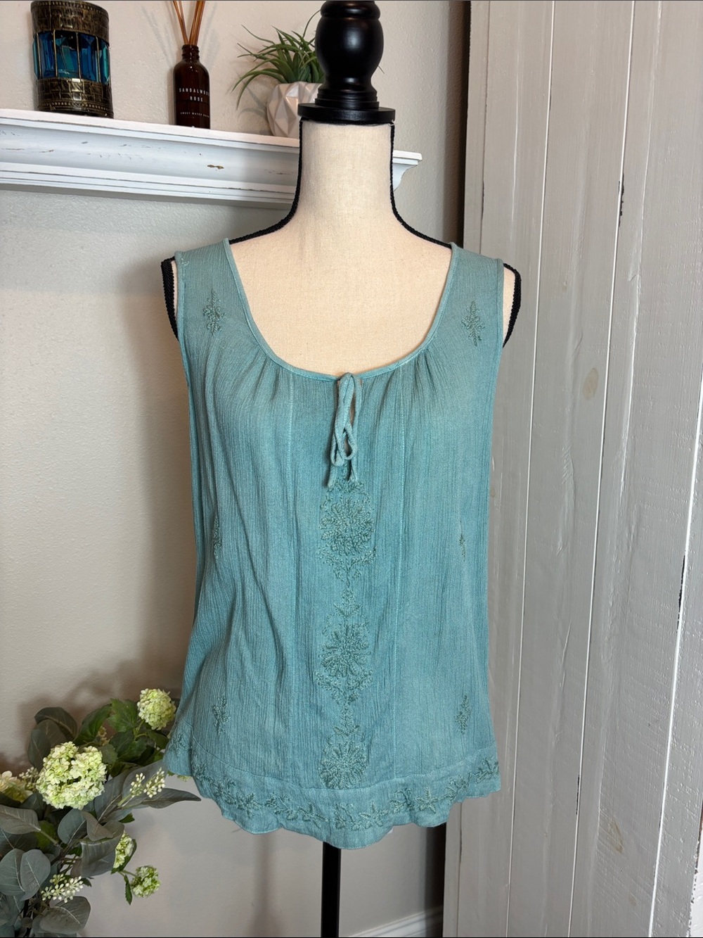 Aqua Sleeveless Embroidered Camisole